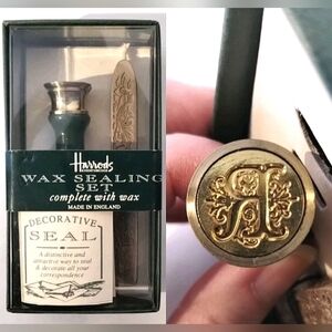 Vintage Harrods Wax Sealing Set Personal Seal Gold Initial Letter R NEW
